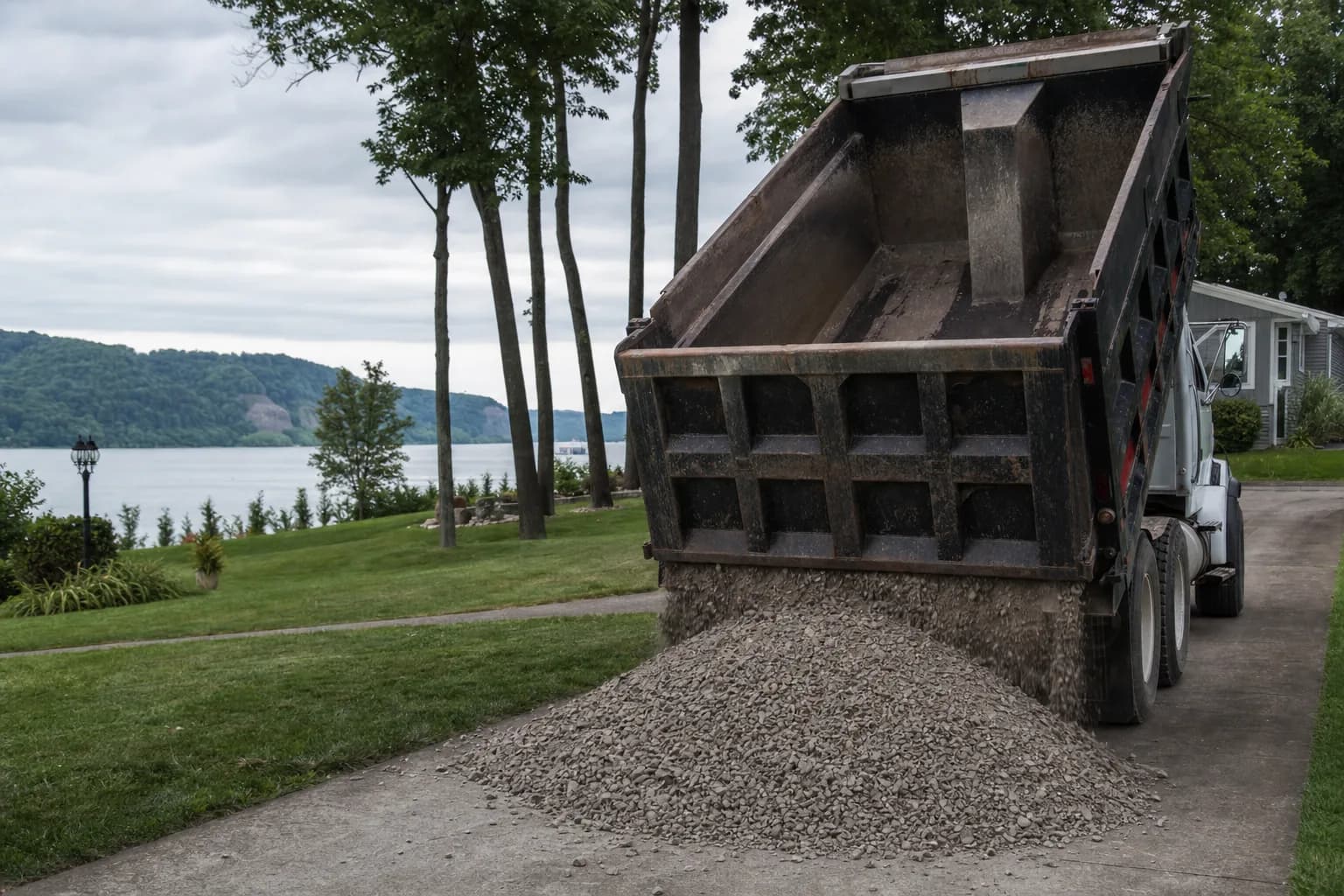 Freshly laid gravel driveway at a residential property